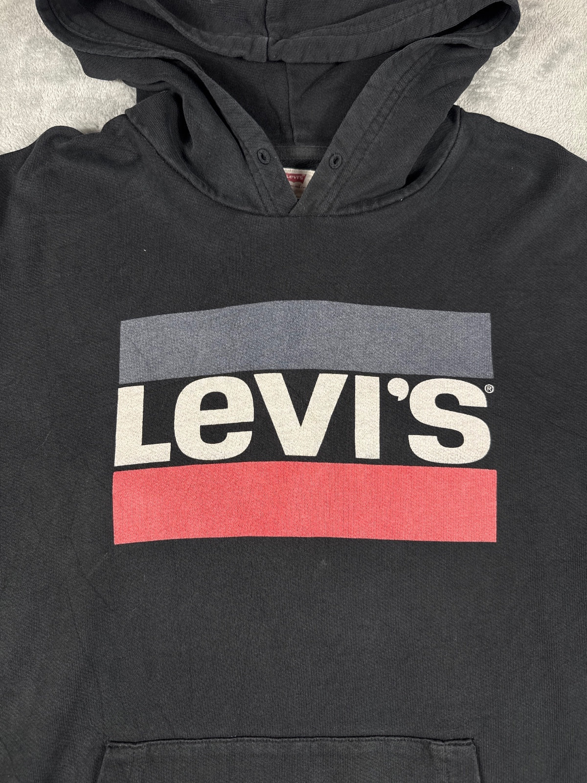 Levi's Black Hoodie with Logo Print, Size Large