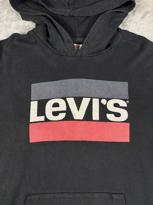 Levi's Black Hoodie with Logo Print, Size Large