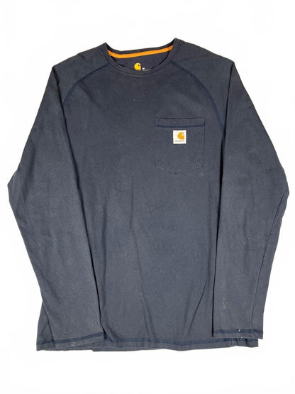 Carhartt Relaxed Fit Long Sleeve Navy Blue Pocket T-Shirt, M