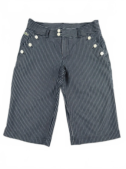 Lacoste Navy Blue and White Pinstripe Bermuda Shorts W28
