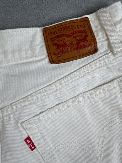 Levi's 501 White Denim Distressed Shorts W25