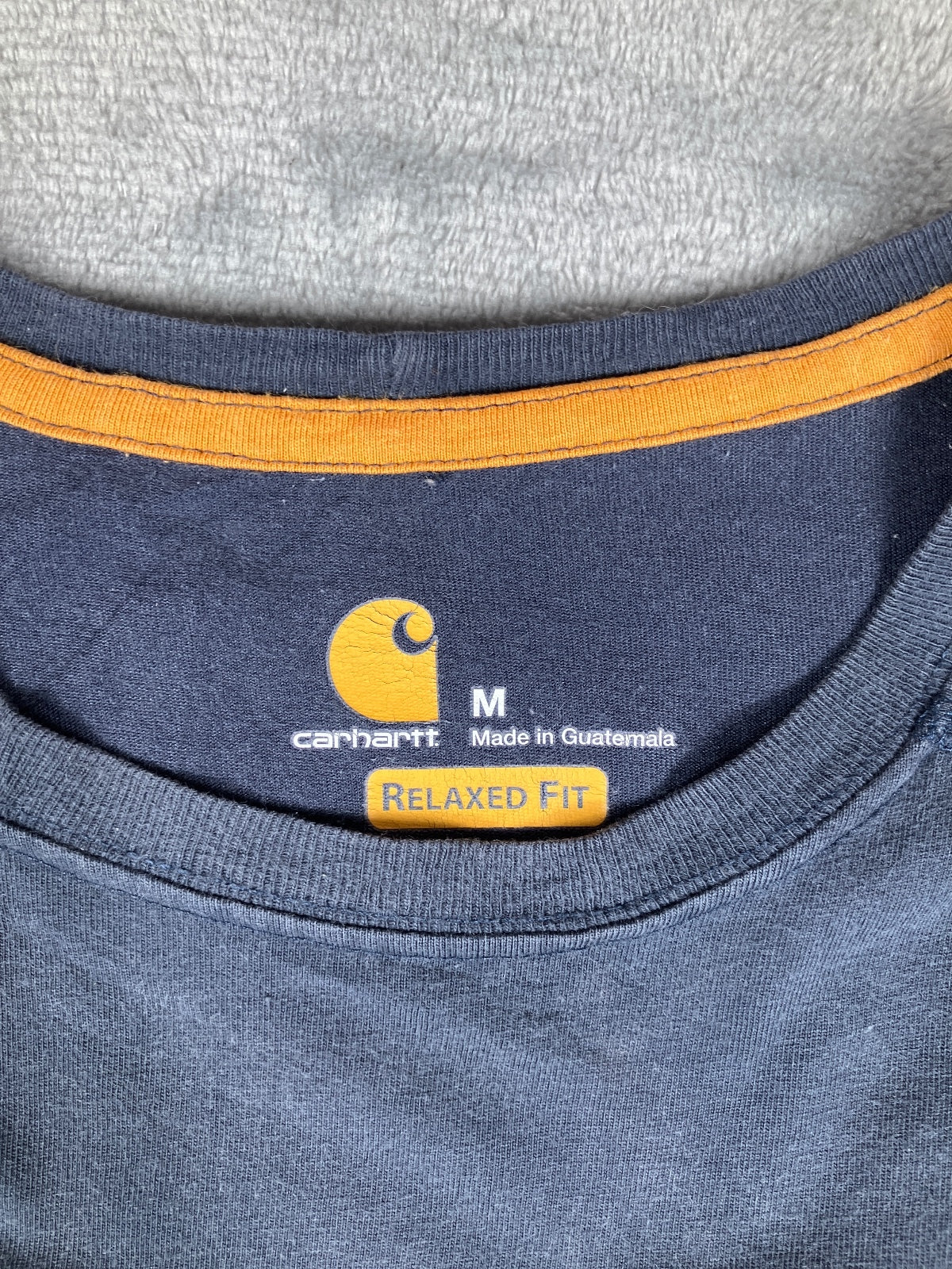 Carhartt Relaxed Fit Long Sleeve Navy Blue Pocket T-Shirt, M