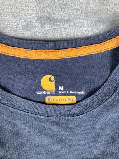 Carhartt Relaxed Fit Long Sleeve Navy Blue Pocket T-Shirt, M