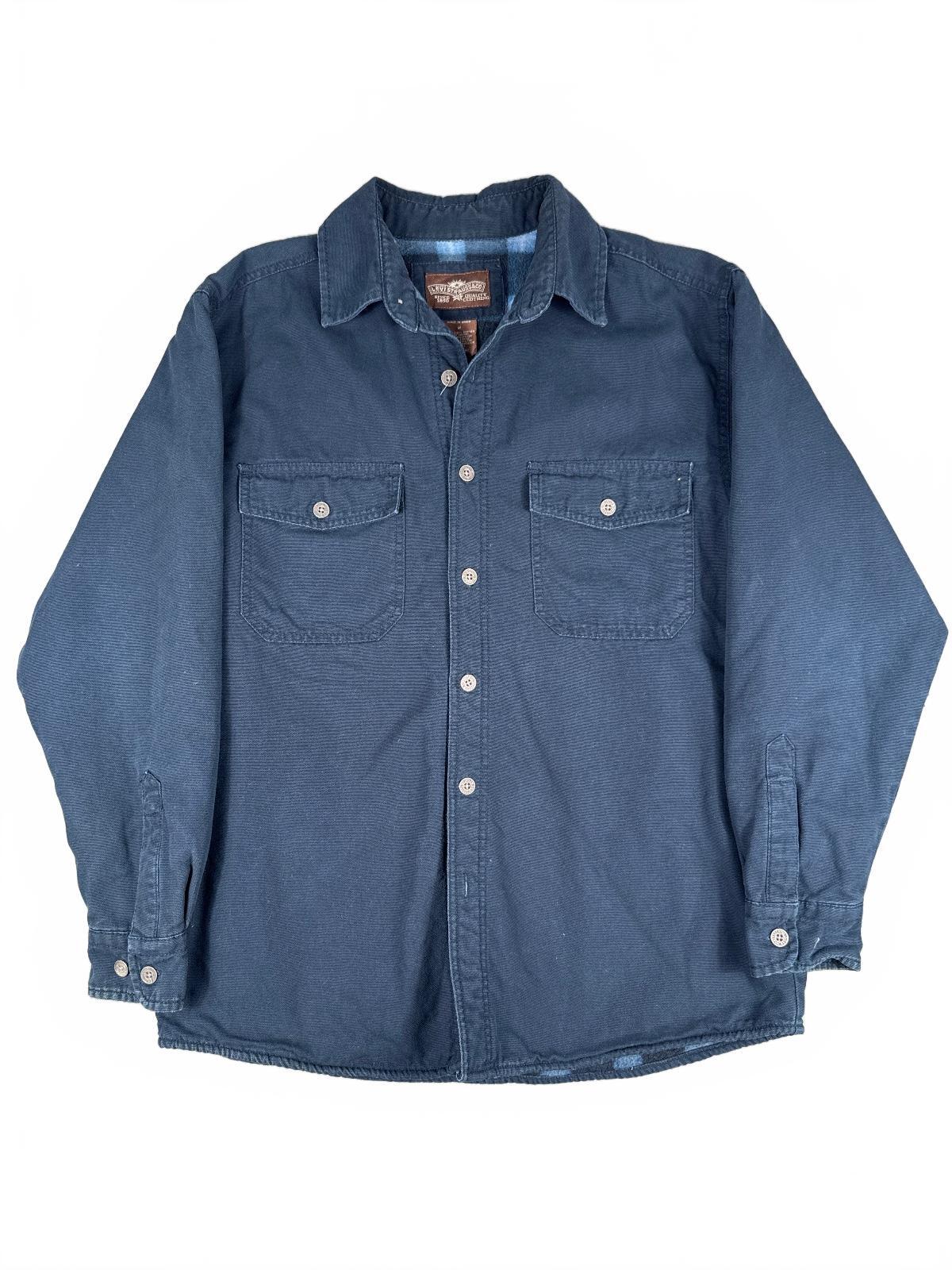 Levi's Navy Blue Cotton Button-Up Shirt Jacket with Fleece L