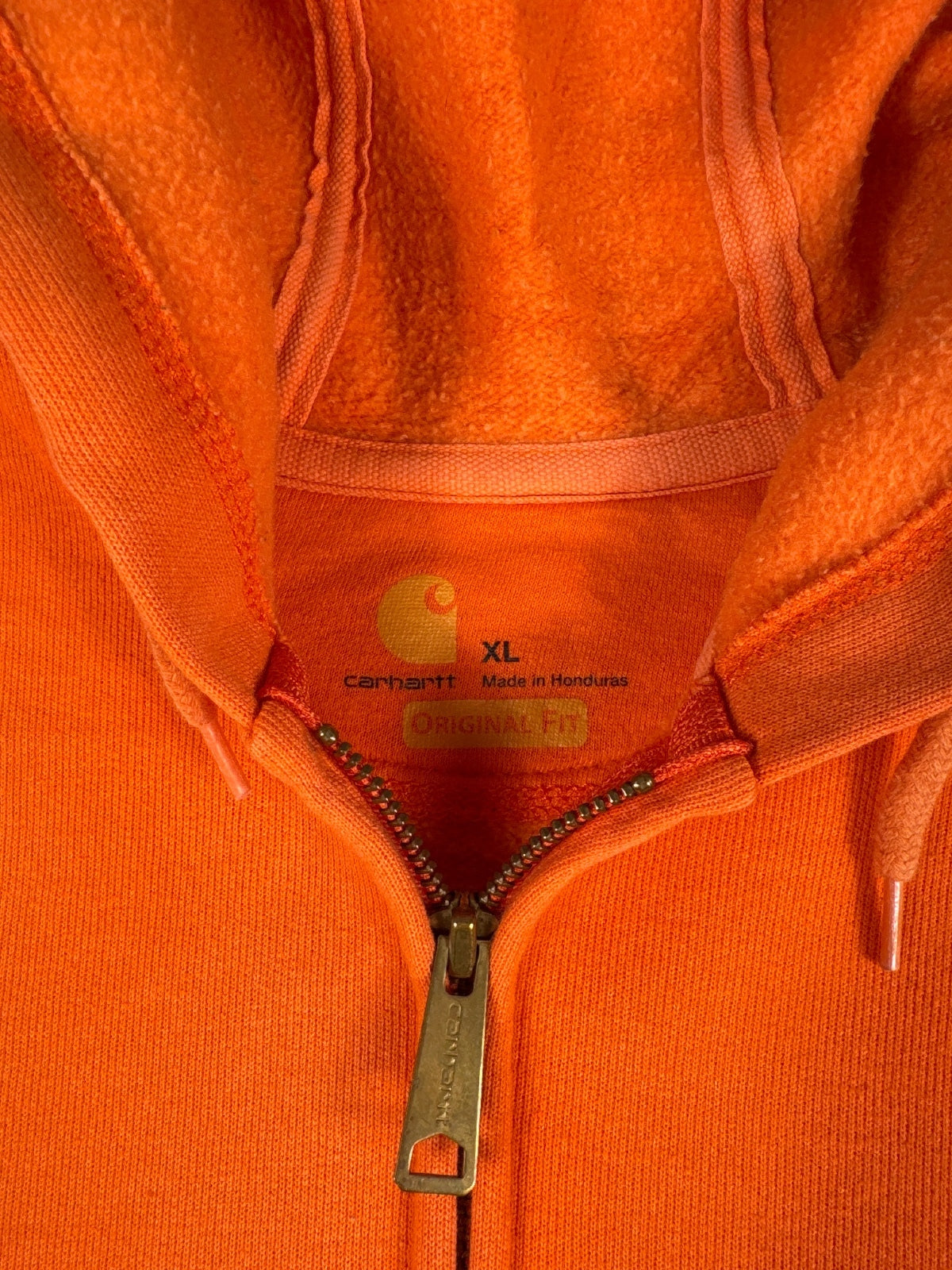 Vintage Retro Carhartt Orange Zip-Up Hoodie Sweatshirt XL
