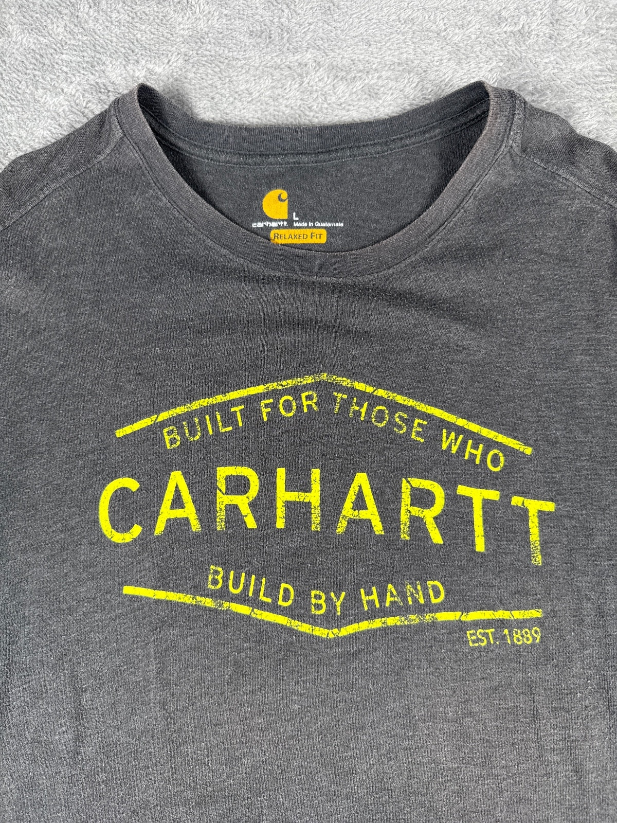 Carhartt Relaxed Fit Grey T-Shirt with Yellow Logo Print - L