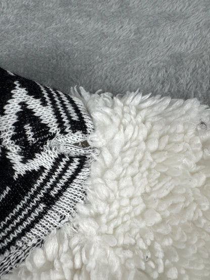 Parrinello White Fleece Sweater with Black Patterned Trim