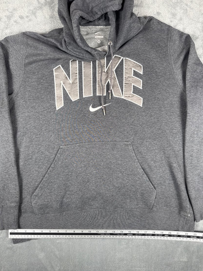 Vintage Retro Nike Grey Hoodie Sweatshirt with Logo - XL