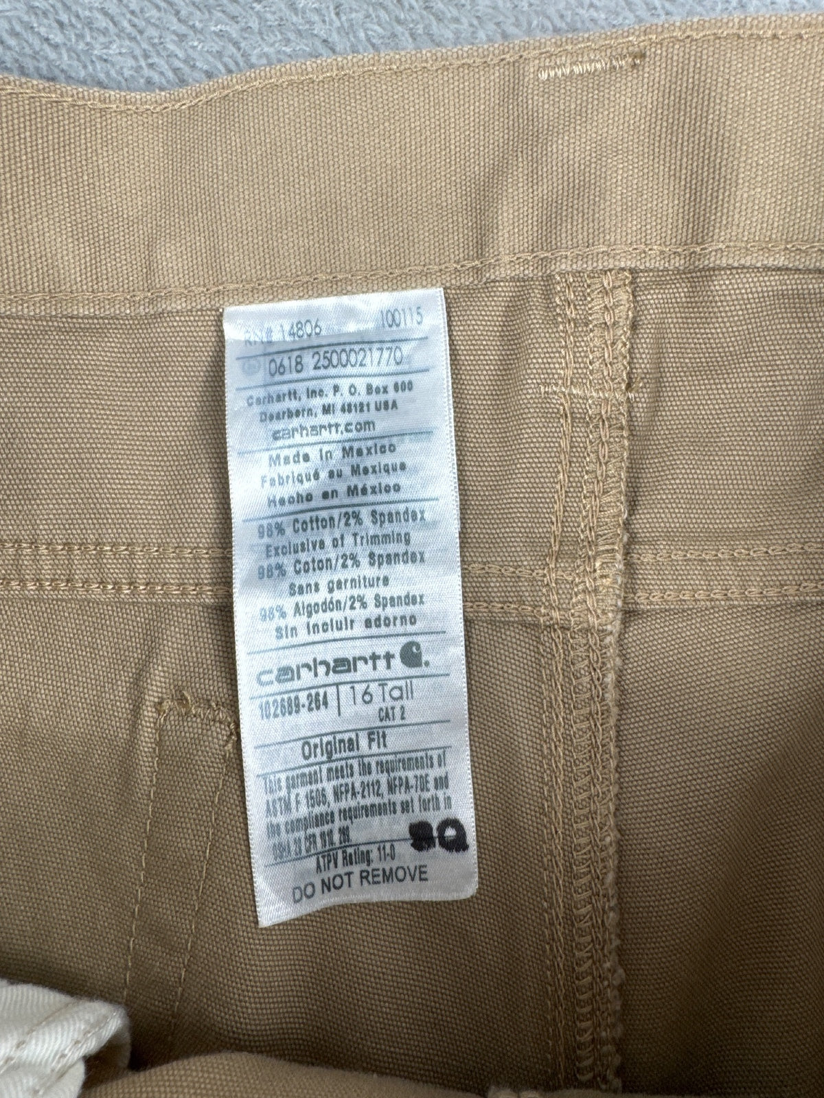 Carhartt Original Fit Work Pants Cat 2 in Khaki Size 16T