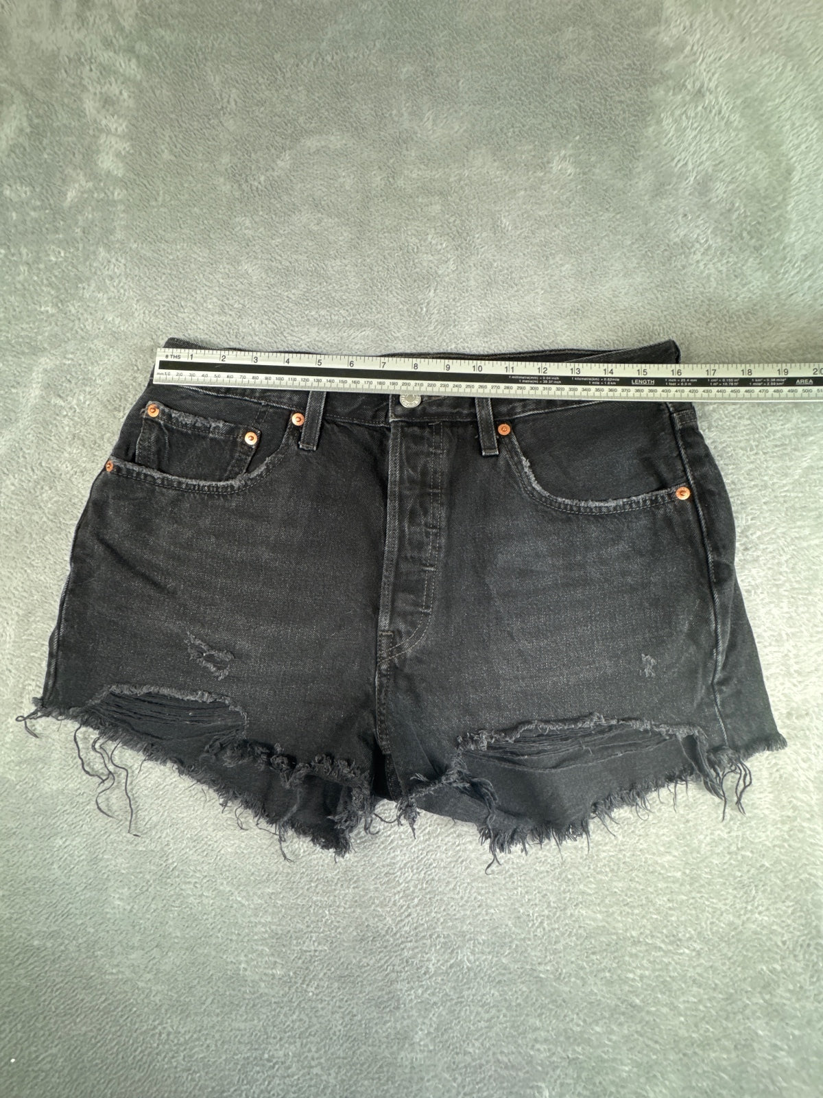 Levi's 501 Premium Capital E Black Denim Cutoff Shorts W31