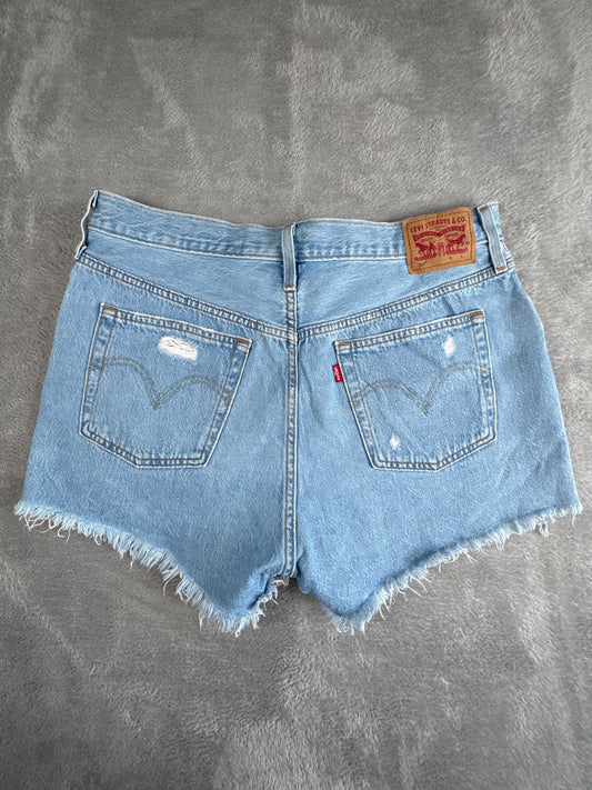 Levi's 501 Light Blue Distressed Denim Shorts W32