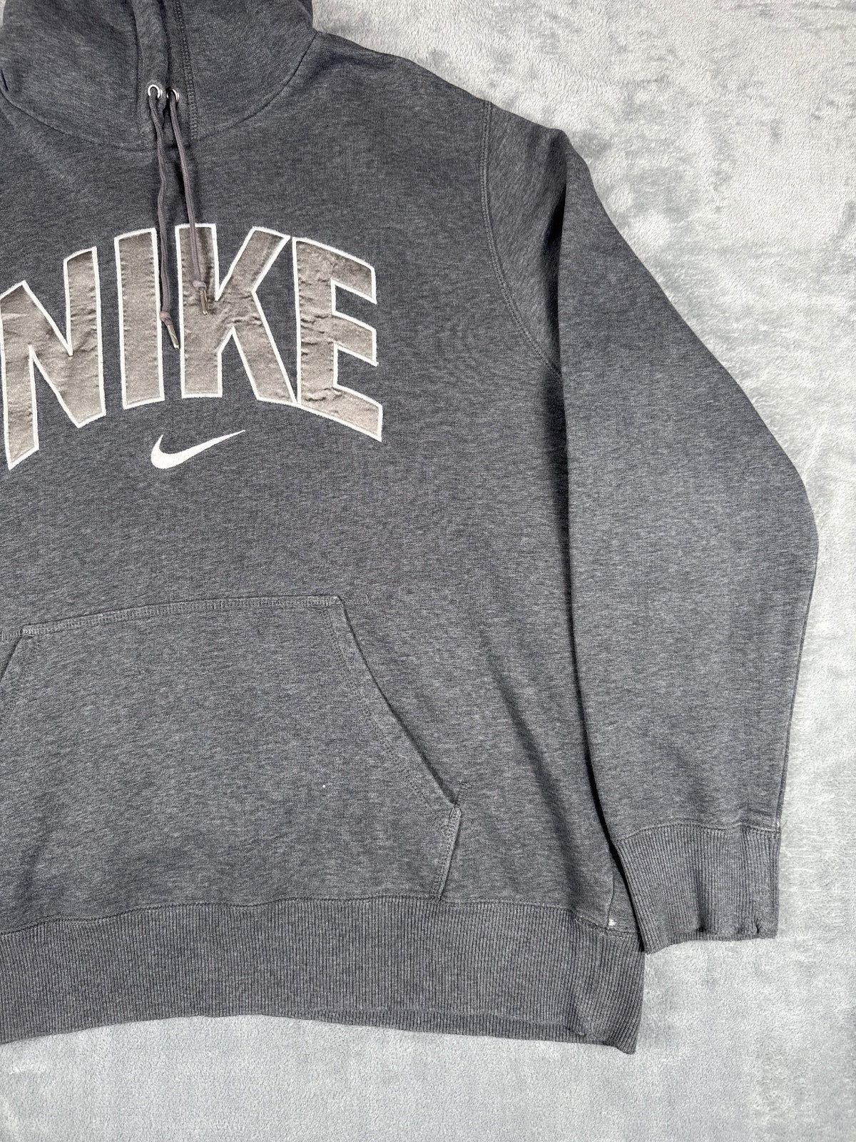 Vintage Retro Nike Grey Hoodie Sweatshirt with Logo - XL