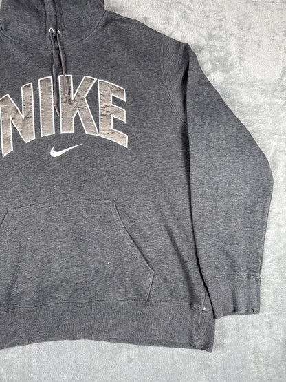Vintage Retro Nike Grey Hoodie Sweatshirt with Logo - XL