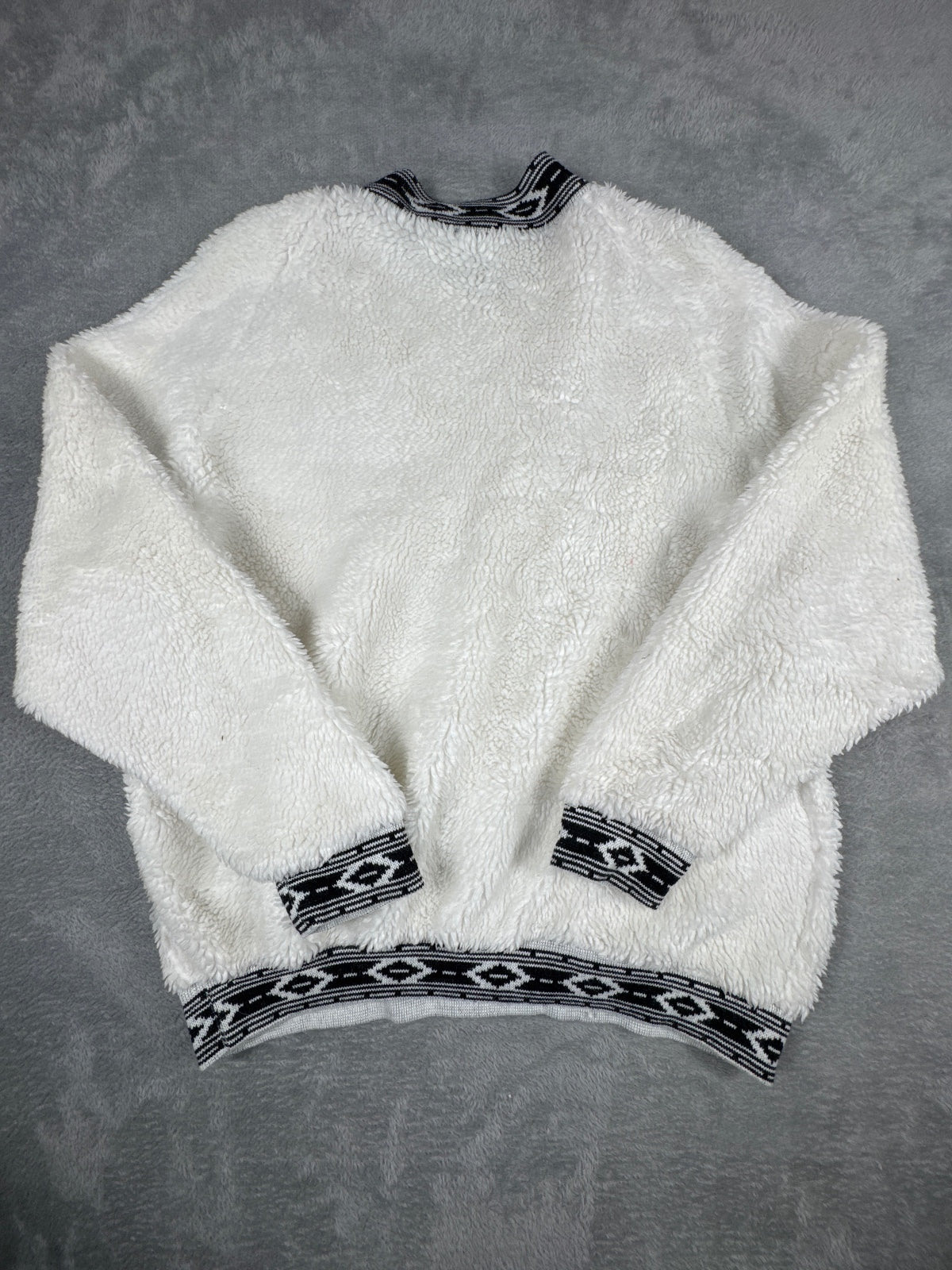 Parrinello White Fleece Sweater with Black Patterned Trim