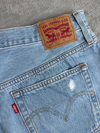Levi's 501 Light Blue Distressed Denim Shorts W32