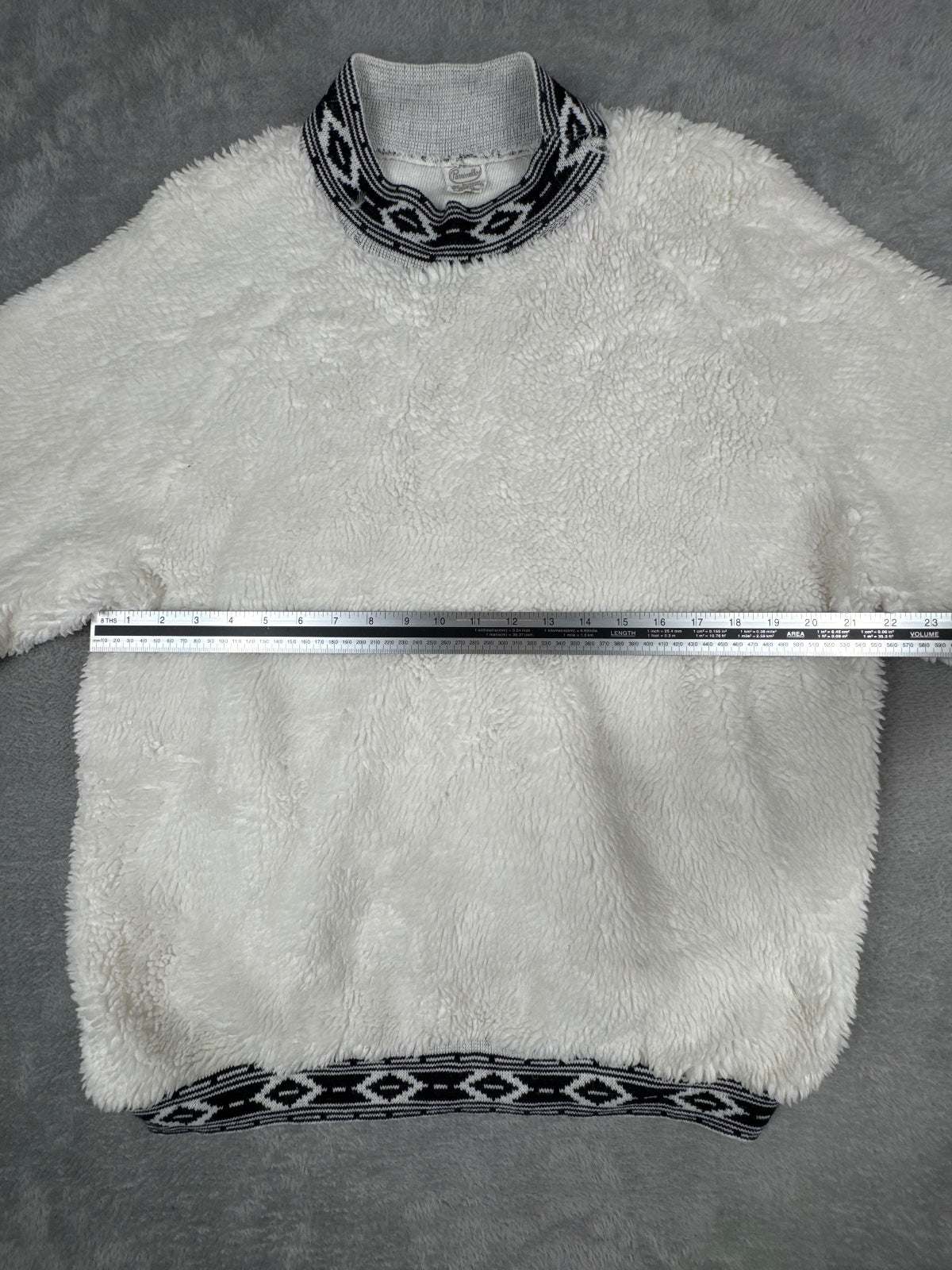 Parrinello White Fleece Sweater with Black Patterned Trim