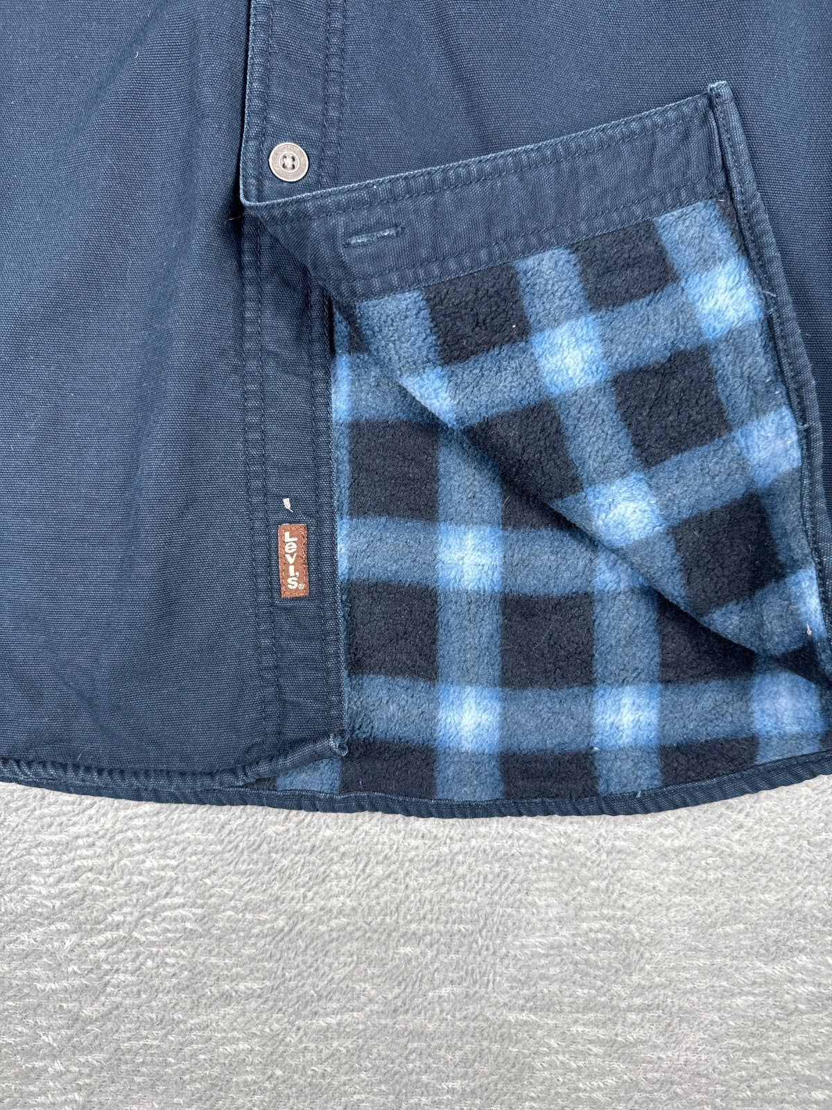Levi's Navy Blue Cotton Button-Up Shirt Jacket with Fleece L
