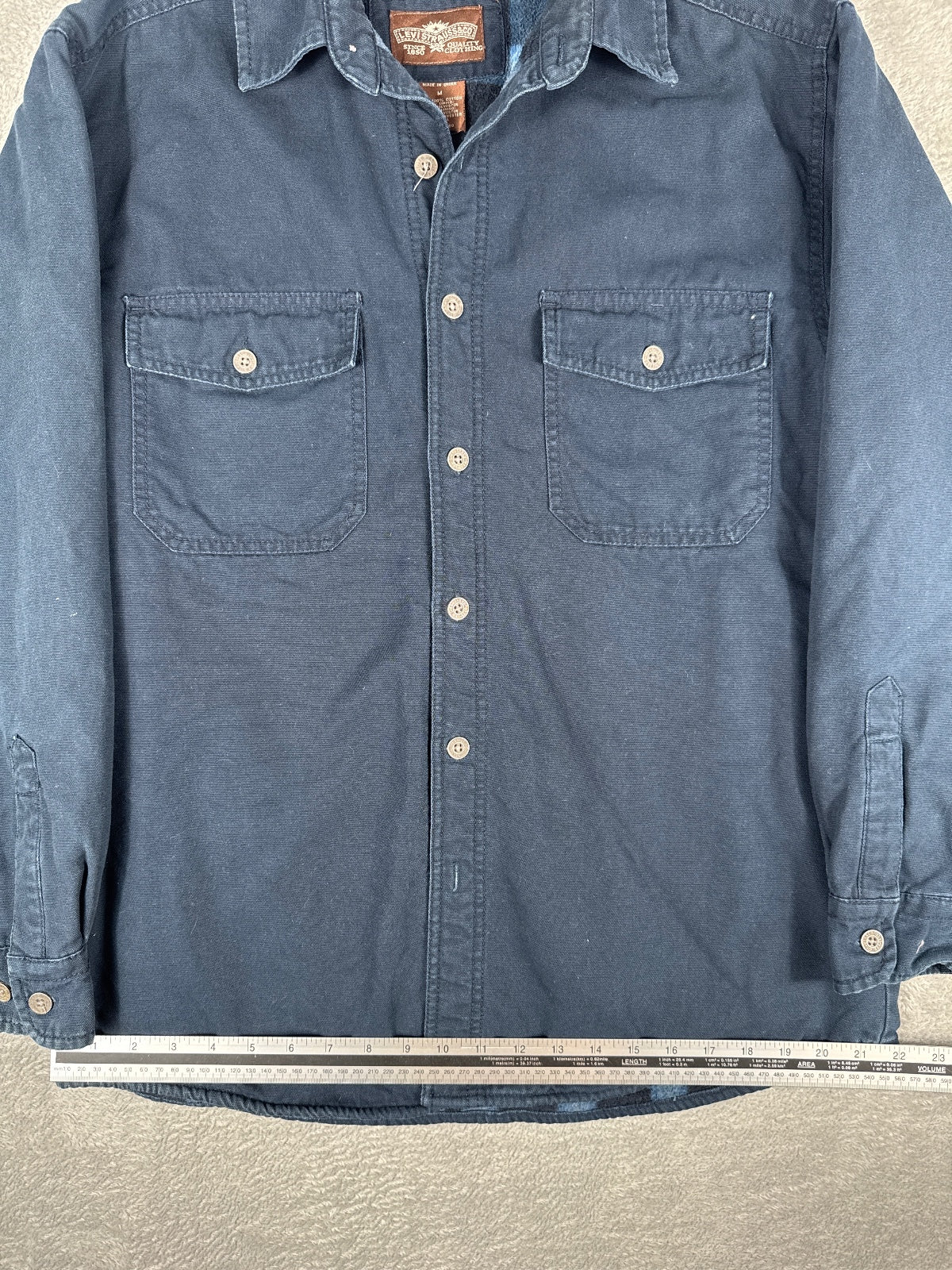 Levi's Navy Blue Cotton Button-Up Shirt Jacket with Fleece L