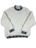 Parrinello White Fleece Sweater with Black Patterned Trim