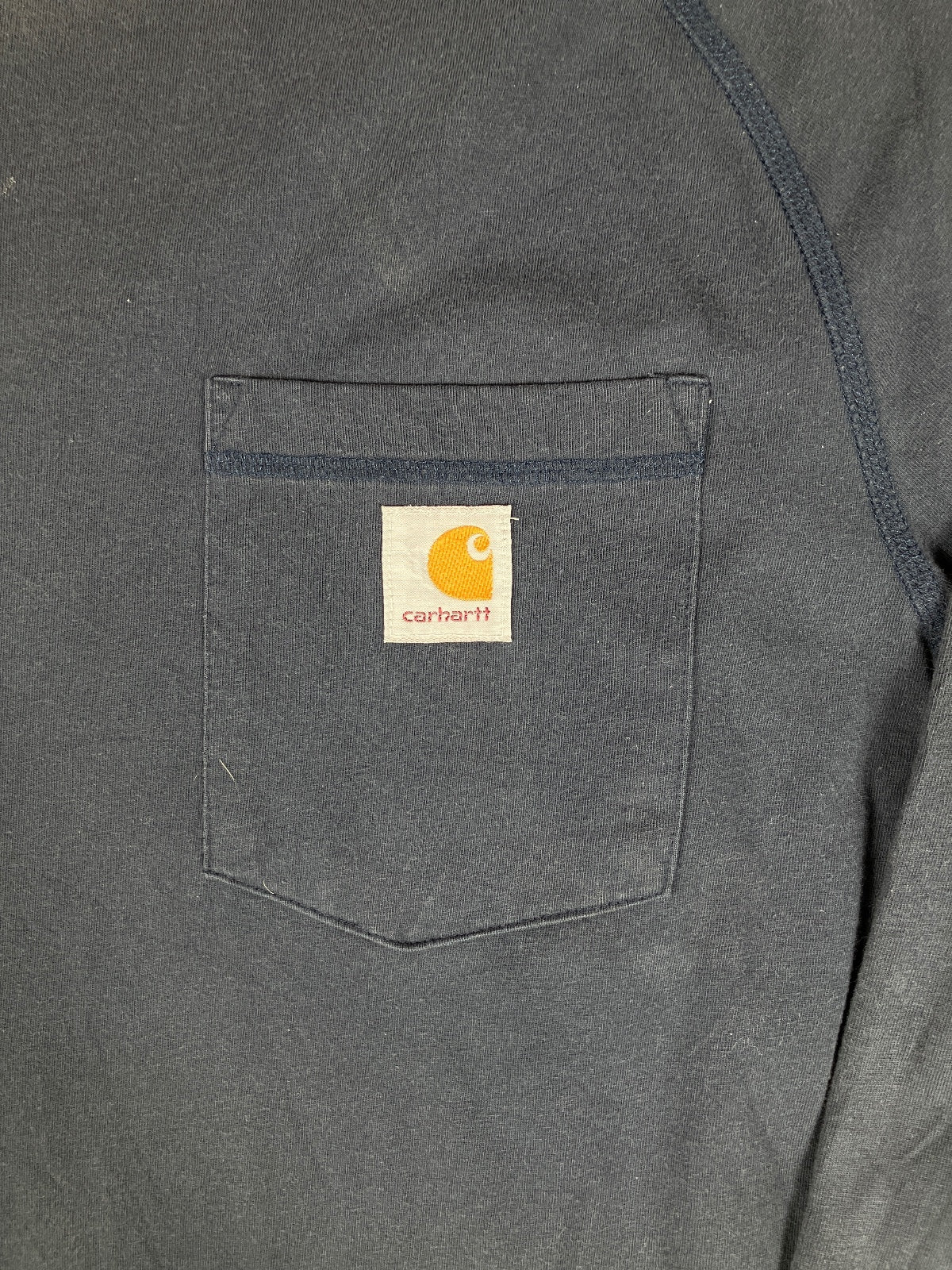 Carhartt Relaxed Fit Long Sleeve Navy Blue Pocket T-Shirt, M