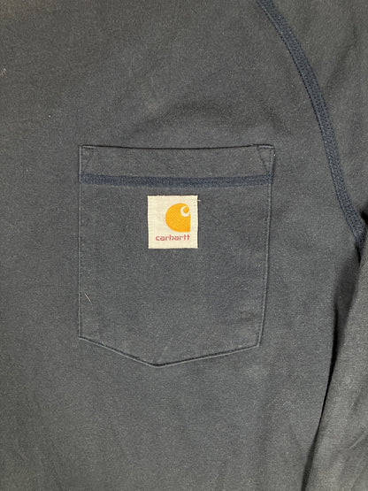 Carhartt Relaxed Fit Long Sleeve Navy Blue Pocket T-Shirt, M