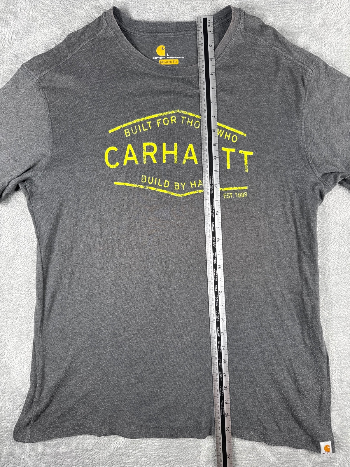 Carhartt Relaxed Fit Grey T-Shirt with Yellow Logo Print - L
