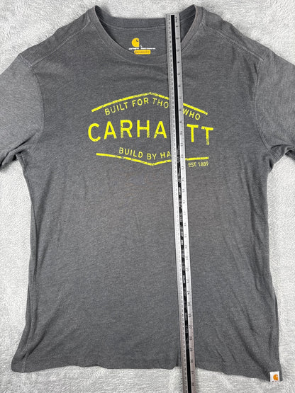 Carhartt Relaxed Fit Grey T-Shirt with Yellow Logo Print - L