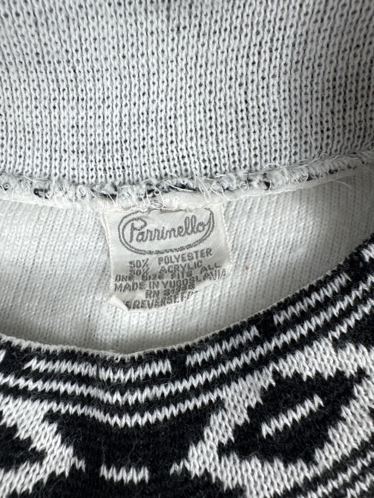 Parrinello White Fleece Sweater with Black Patterned Trim