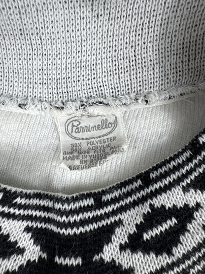Parrinello White Fleece Sweater with Black Patterned Trim