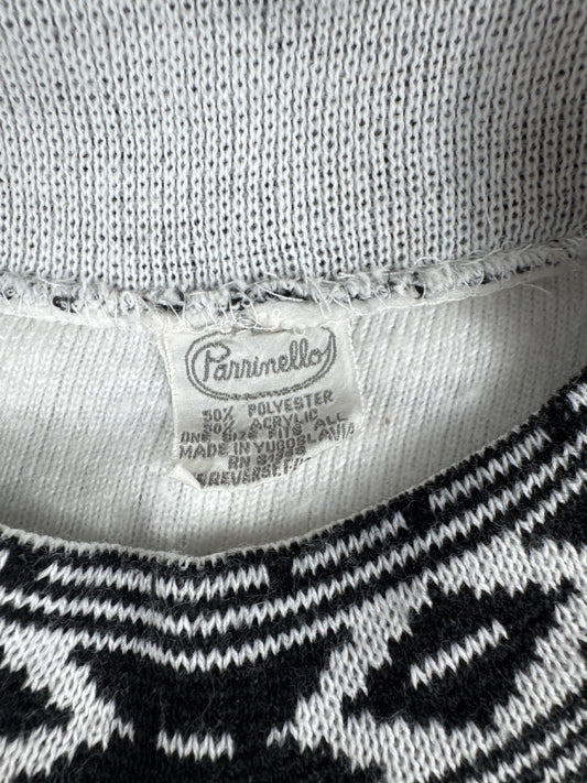 Parrinello White Fleece Sweater with Black Patterned Trim