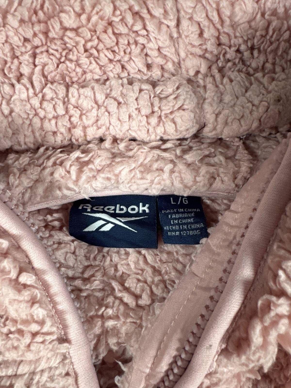 Reebok Pink Sherpa Fleece Hoodie Jacket Size L