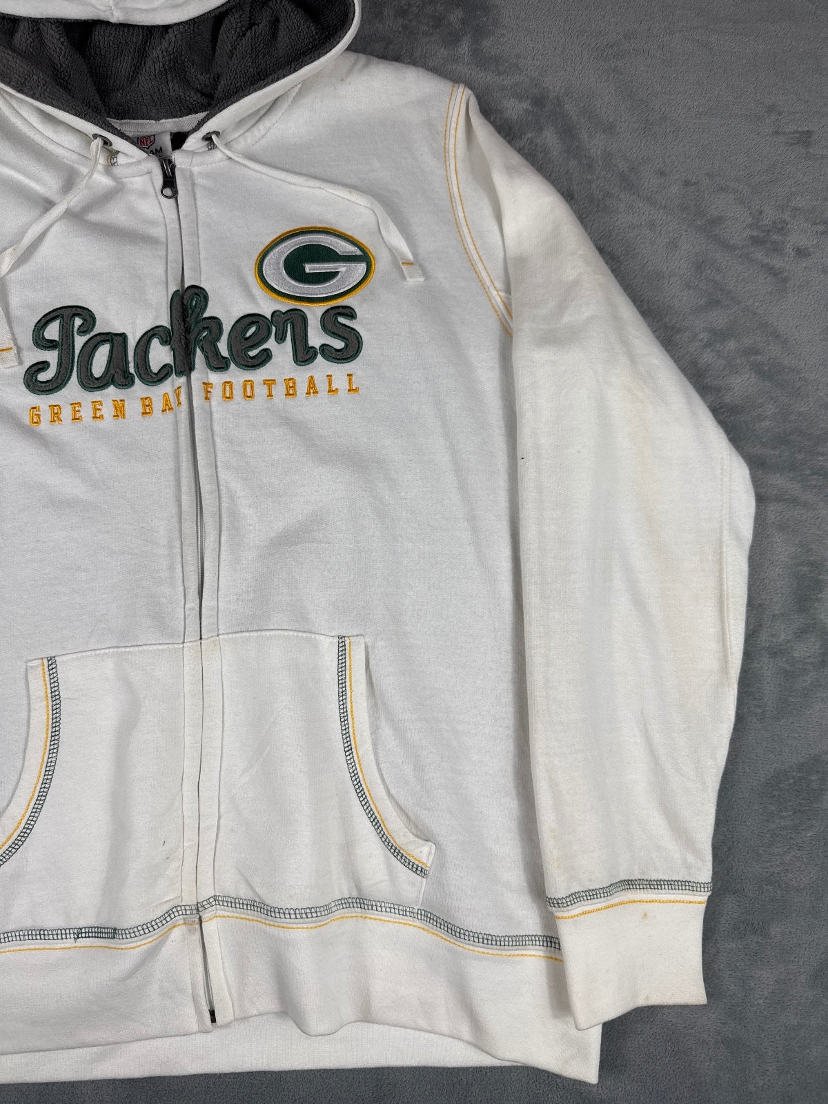 NFL Green Bay Packers White Zip-Up Hoodie  - XXL