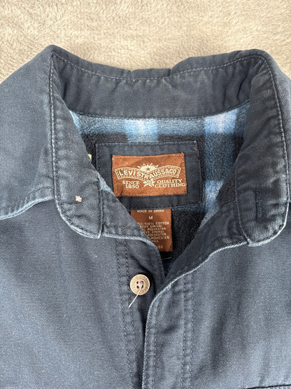 Levi's Navy Blue Cotton Button-Up Shirt Jacket with Fleece L