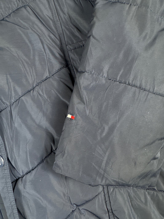 Tommy Hilfiger Long Quilted Puffer Coat in Navy Blue Size L