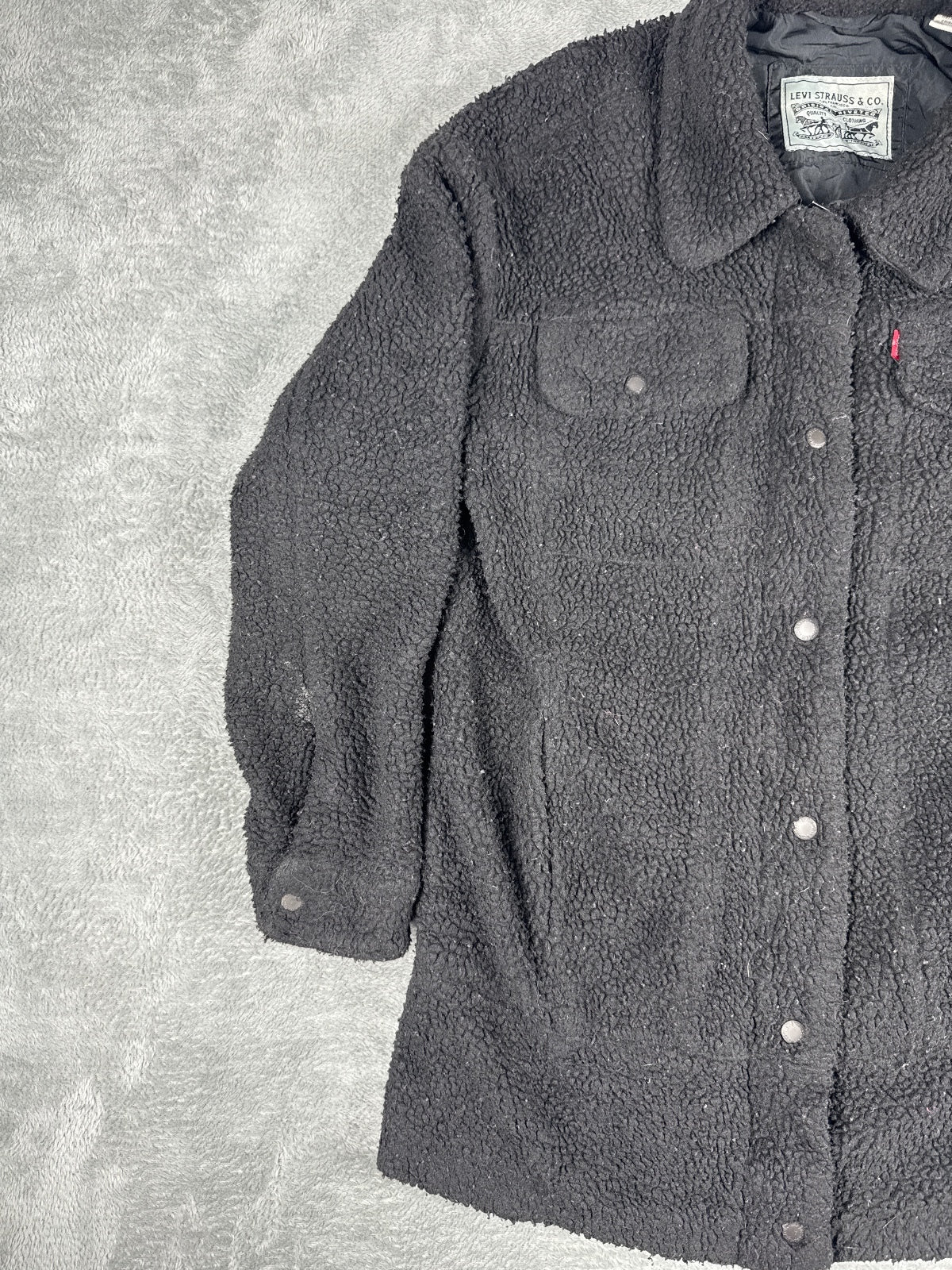 Vintage Retro Levi's Black Sherpa Fleece Jacket - Medium