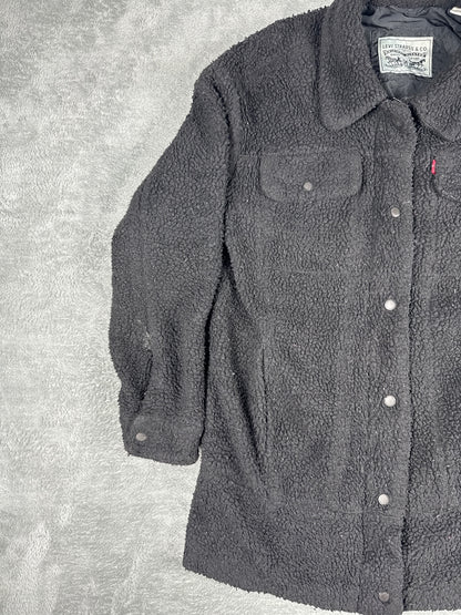 Vintage Retro Levi's Black Sherpa Fleece Jacket - Medium