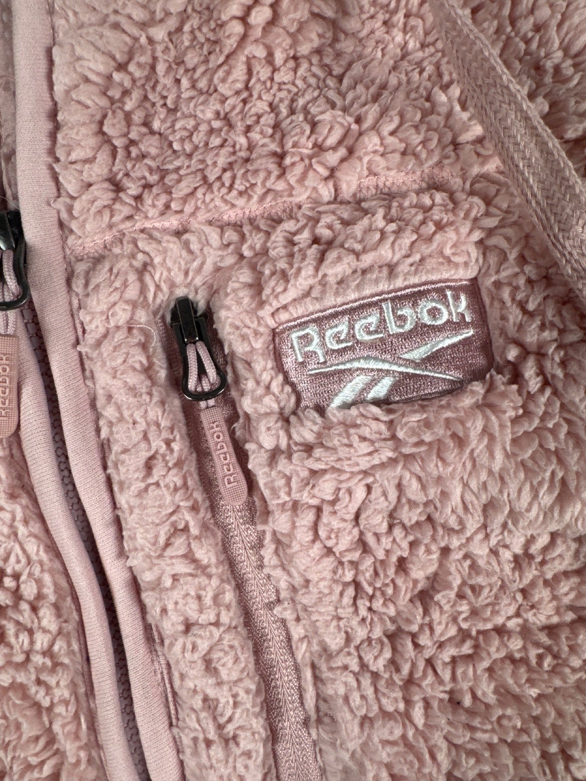 Reebok Pink Sherpa Fleece Hoodie Jacket Size L