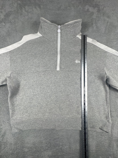 Stussy Grey and White Cropped Quarter Zip Sweatshirt Size 6