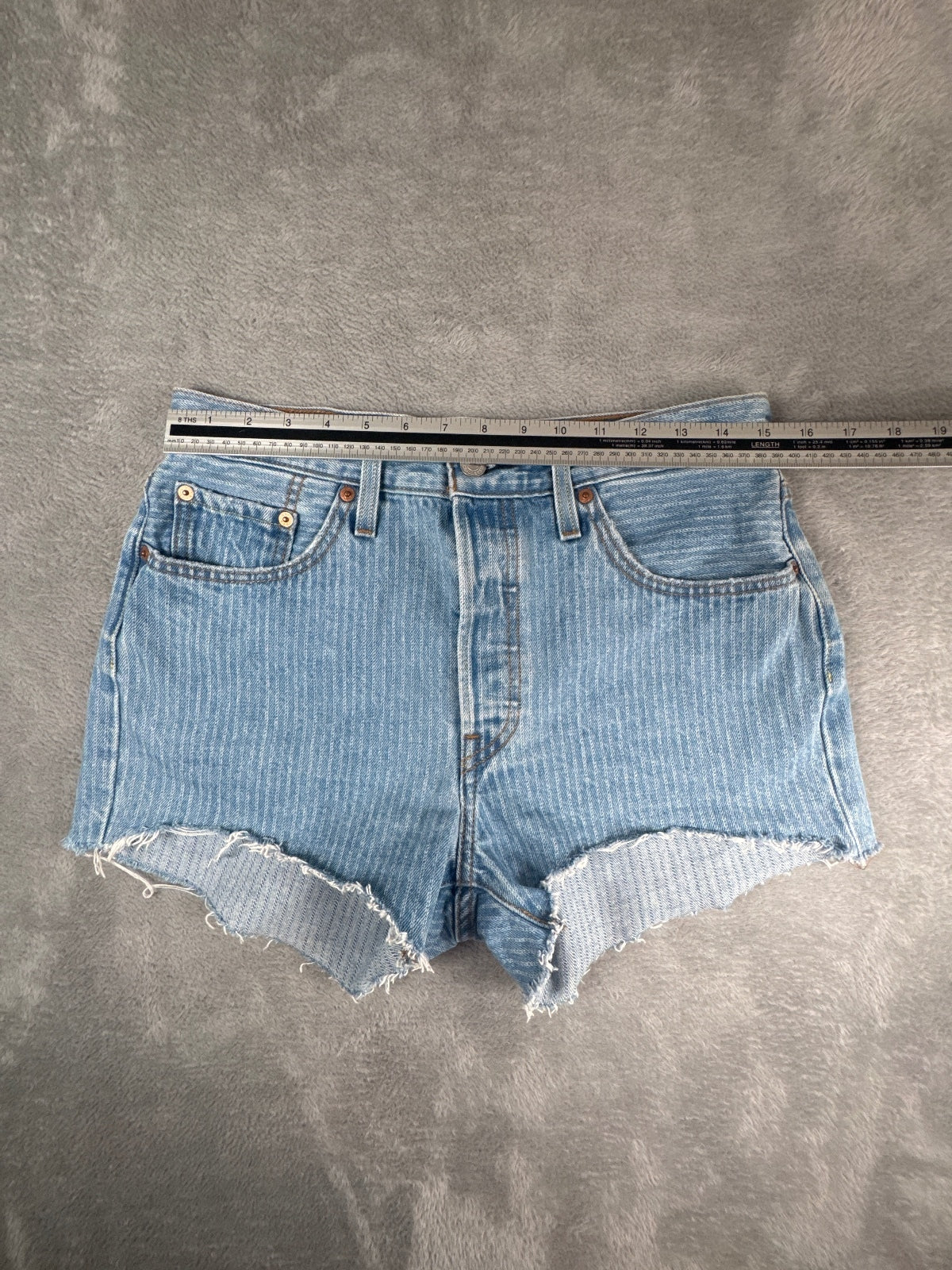 Levi's 501 Light Blue Denim Striped Cutoff Shorts W29