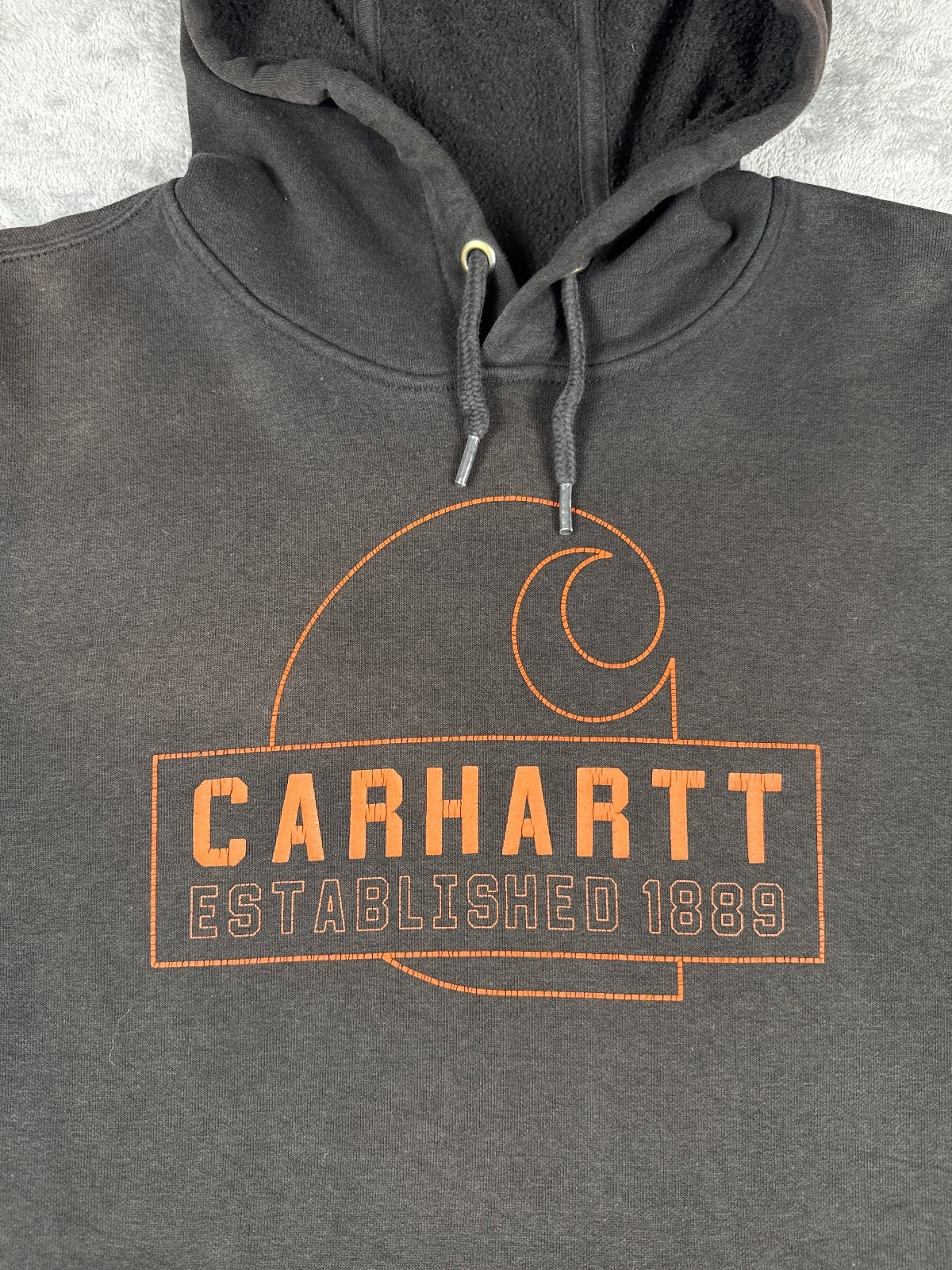 Carhartt Black Hoodie with Orange Logo Established 1889