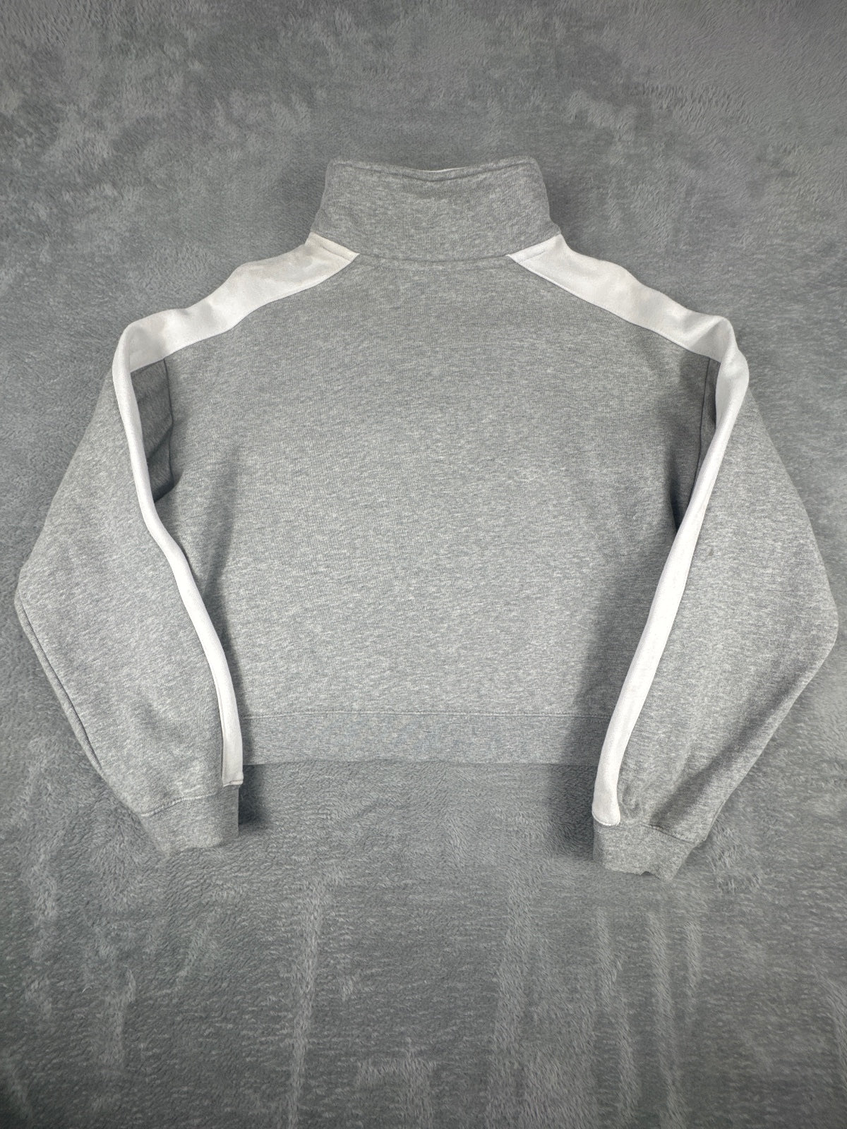 Stussy Grey and White Cropped Quarter Zip Sweatshirt Size 6