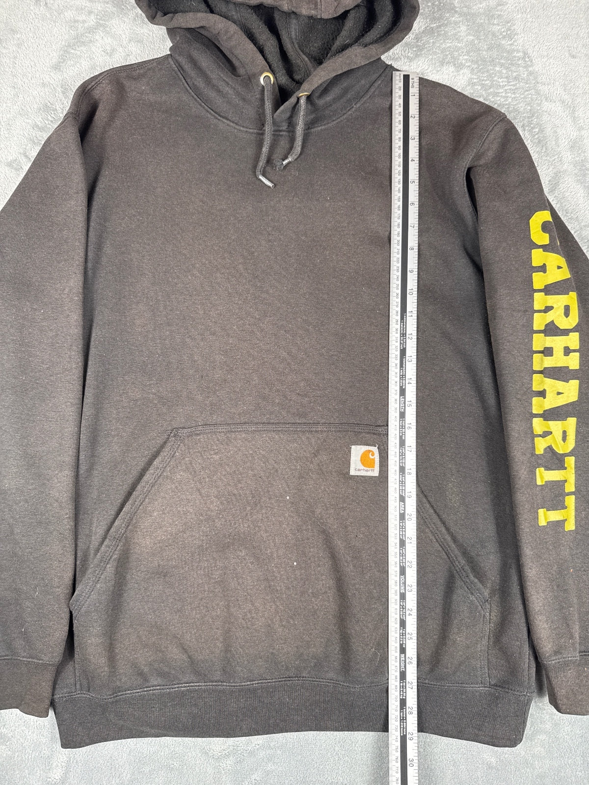 Carhartt Loose Fit Hoodie with Yellow Logo on Sleeve, Medium