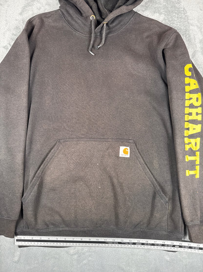 Carhartt Loose Fit Hoodie with Yellow Logo on Sleeve, Medium
