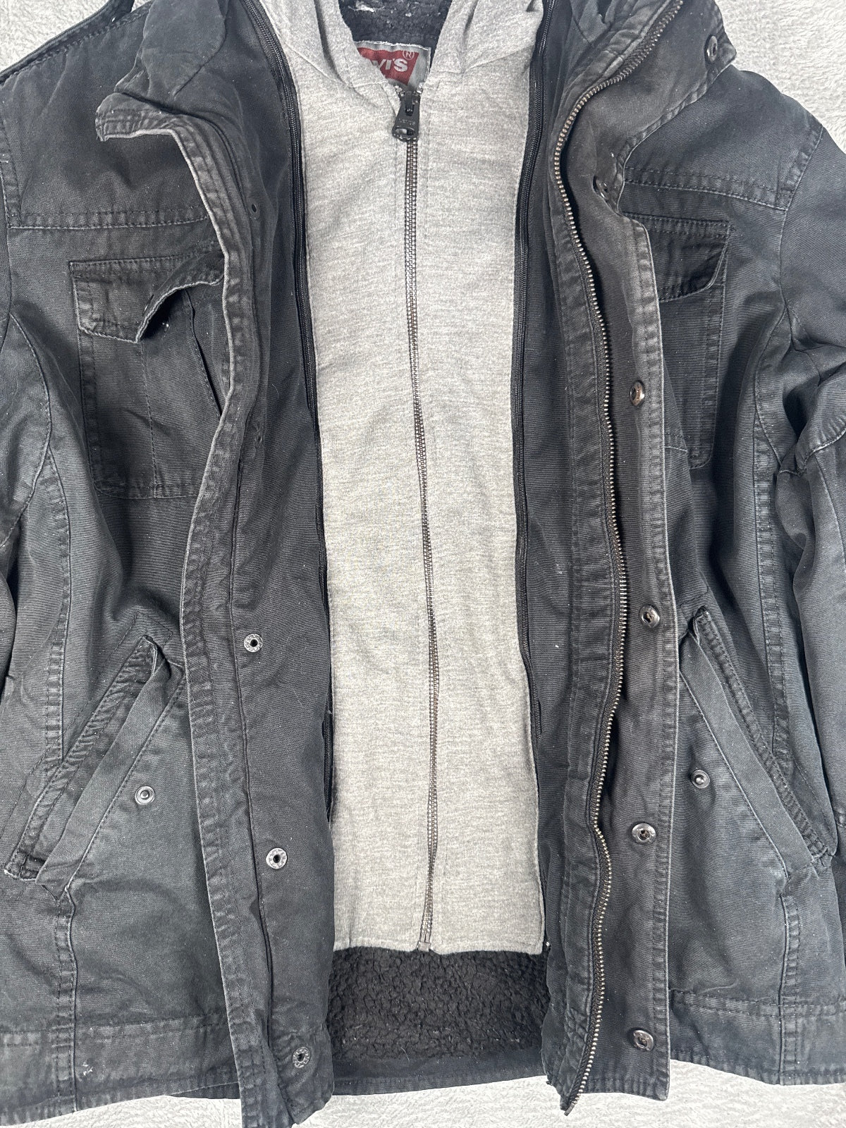 Levi's Black Casual Jacket with Grey Hooded Inner Layer - L
