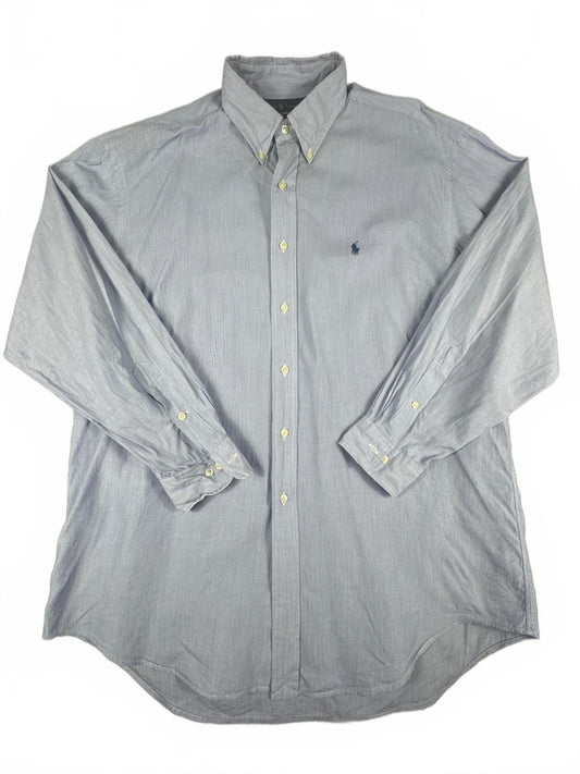 Ralph Lauren Yarmouth Blue Striped Cotton Shirt Size L