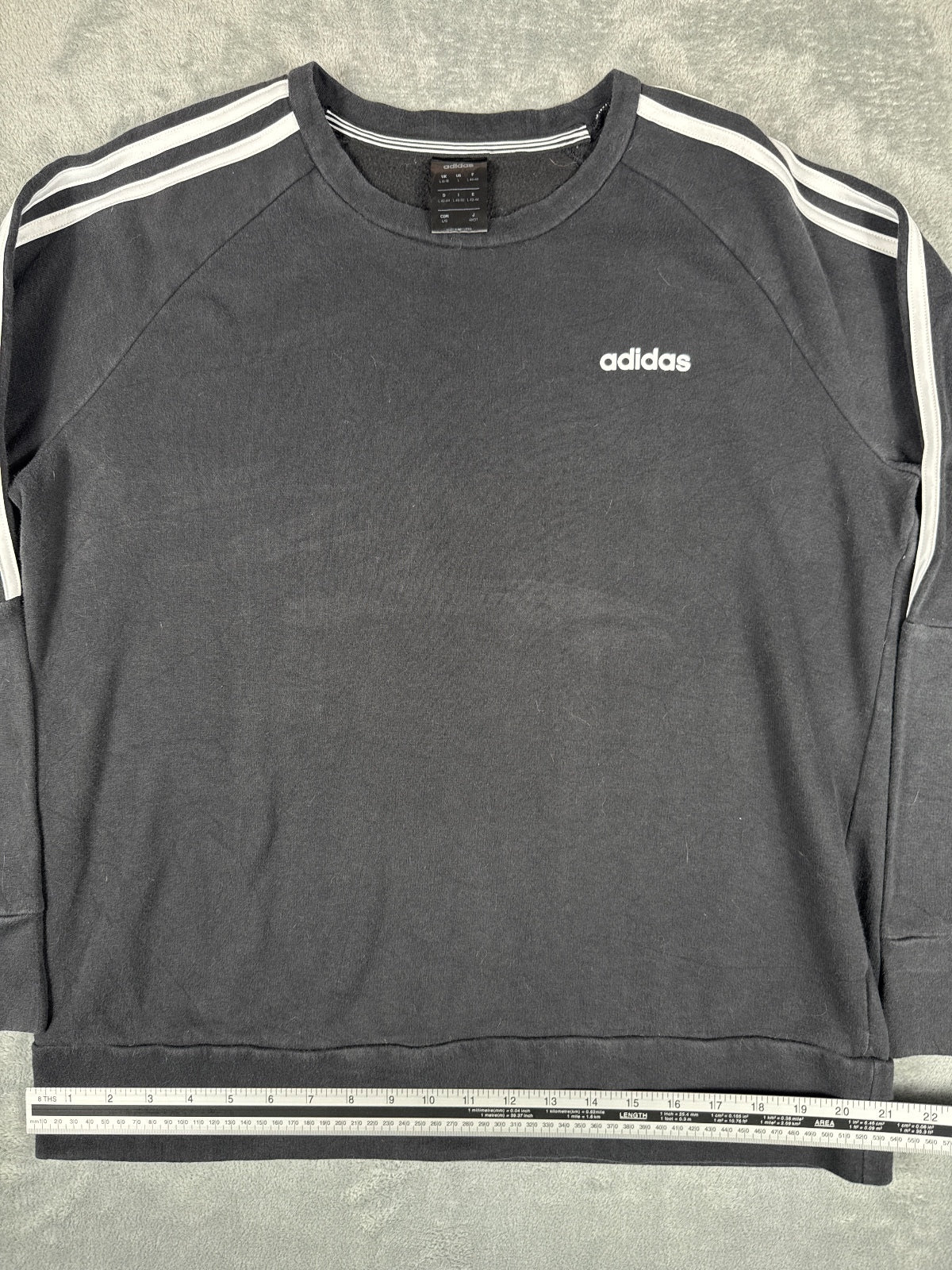 Retro Adidas Youth Black Sweatshirt with Stripes Size L16-18