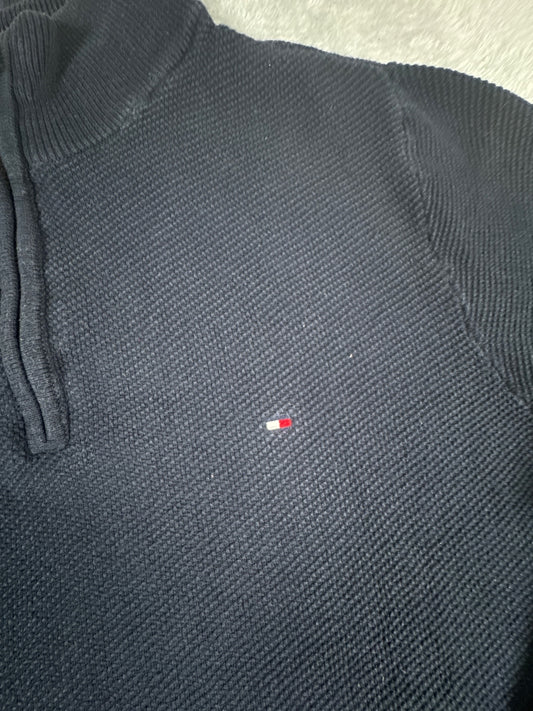 Tommy Hilfiger Men's Black Cotton Quarter-Zip Sweater XL