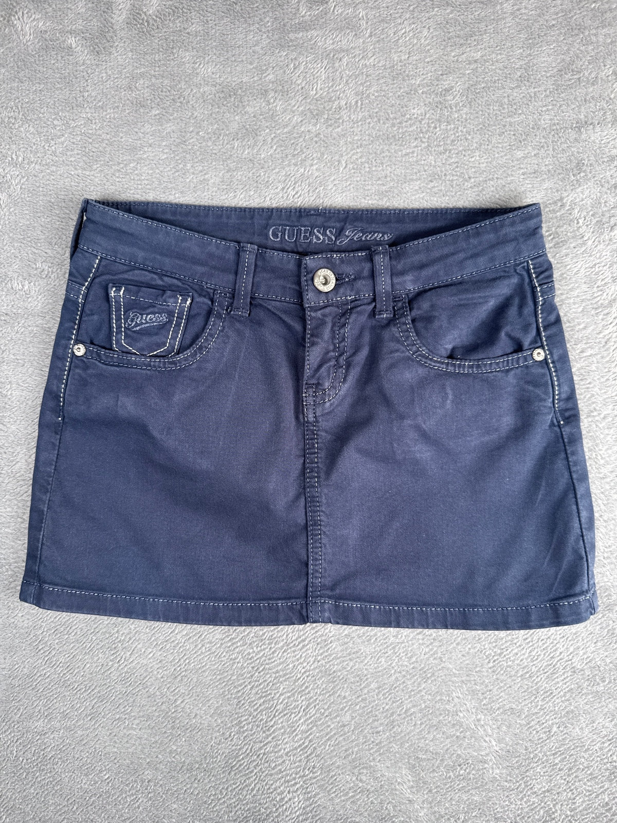 Y2K Guess Navy Blue Denim Mini Skirt with Sequin Pocket S4-6