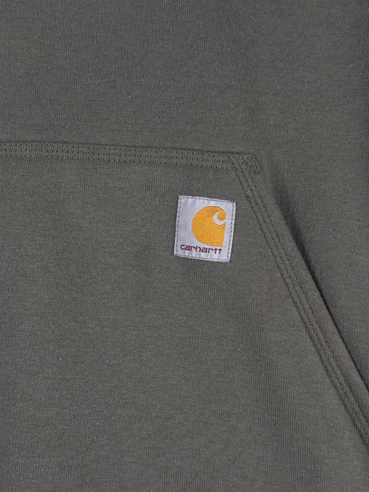 Vintage Carhartt Olive Green Hoodie with Orange Logo - Large