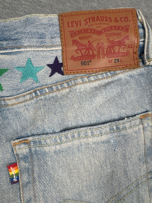 Levi's 501 Denim Shorts with Pride Rainbow Embroidery W29